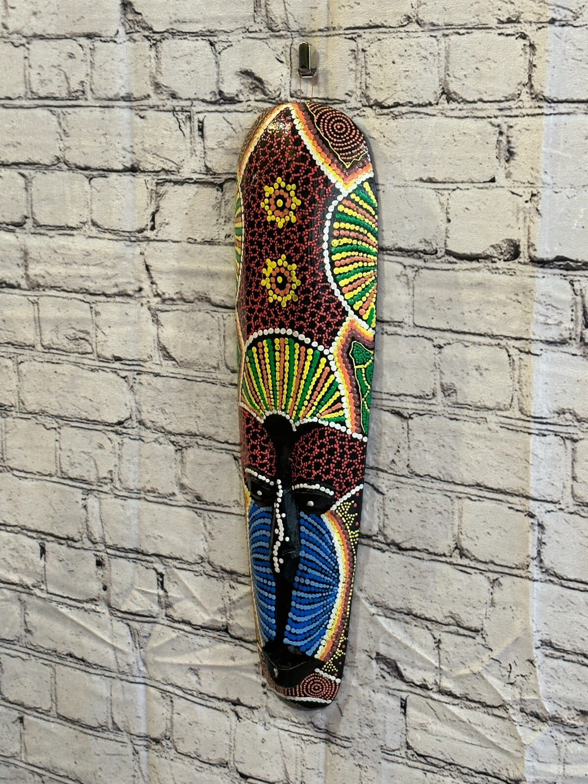 50cm Mask Carved Wooden Dot Painted Ethnic Tribal Tiki Wall Art Handmade No 91