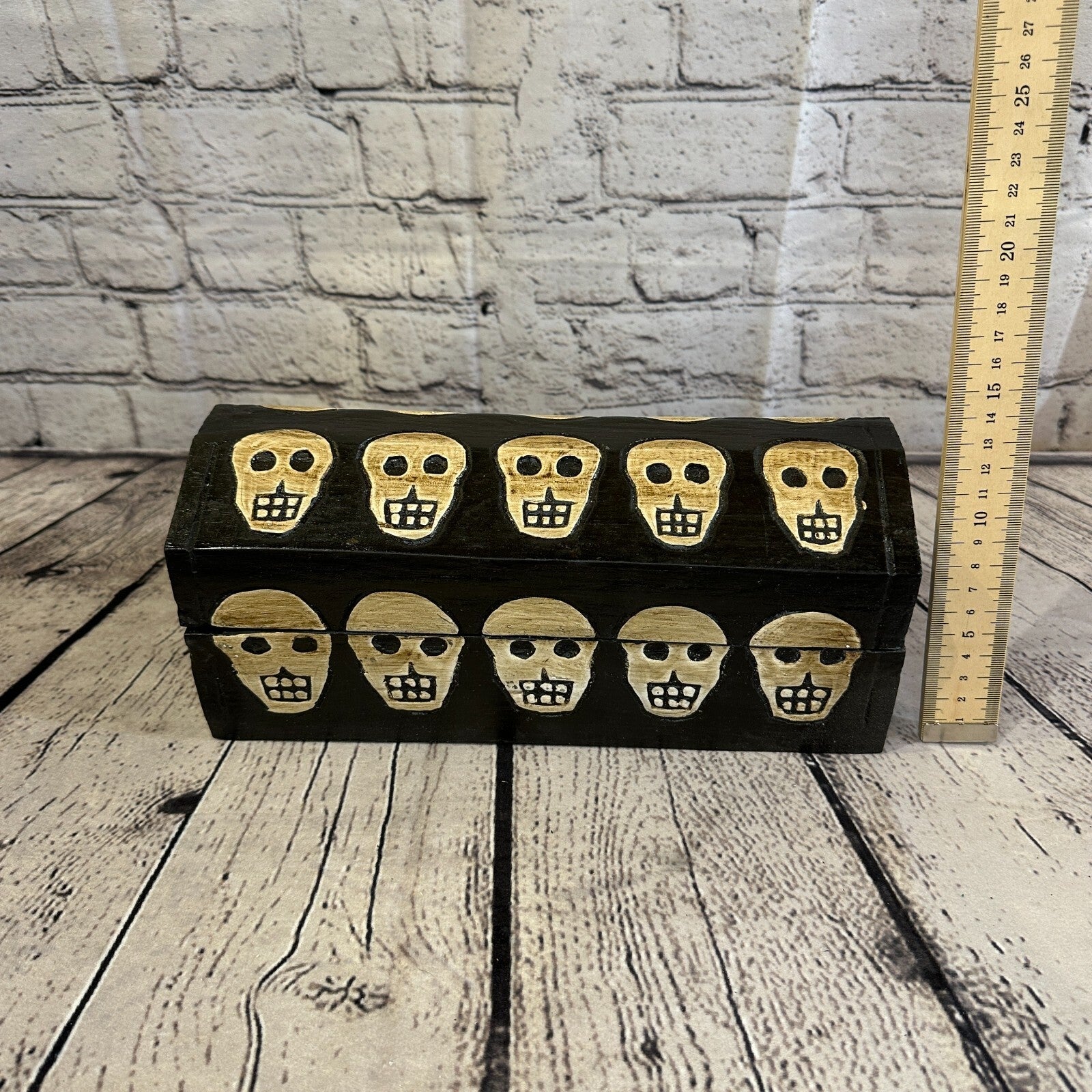 26cm x 12cm x 12cm Trunk Wooden Gothic Skeleton Skull Coffin Jewellery Box8