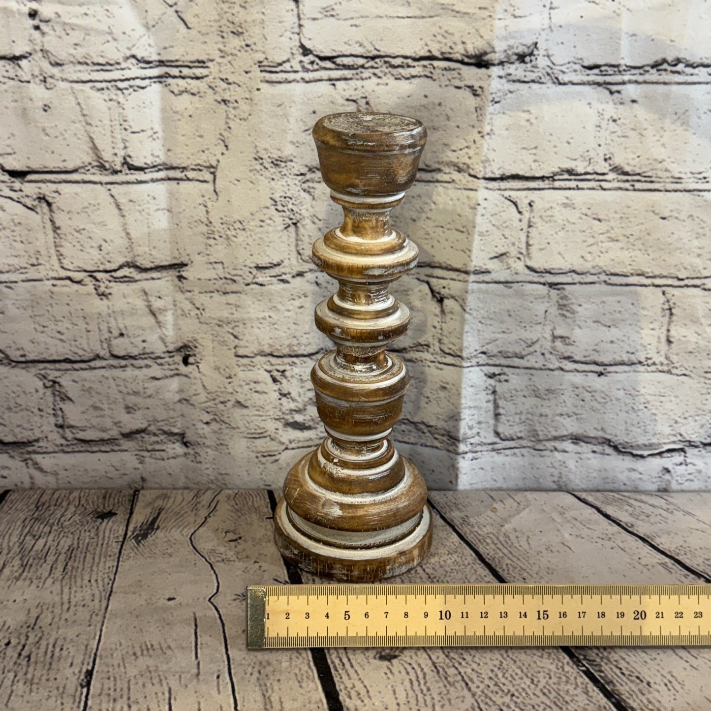 25cm x 10cm Brown Regal Wooden Vintage Style Candle Stand Shabby Pillar Holders4