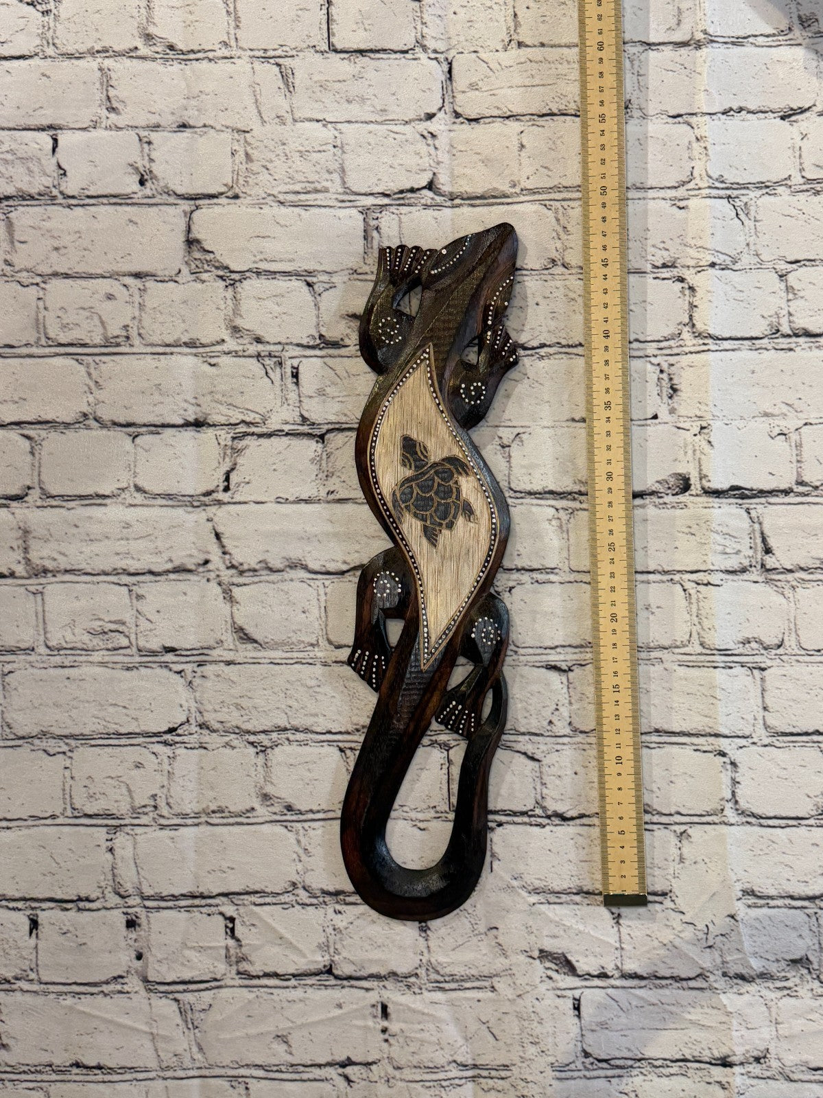50cm Turtle Gecko Carved Wooden Brown Work Painted Ethnic Tribal Tiki Wall Art4