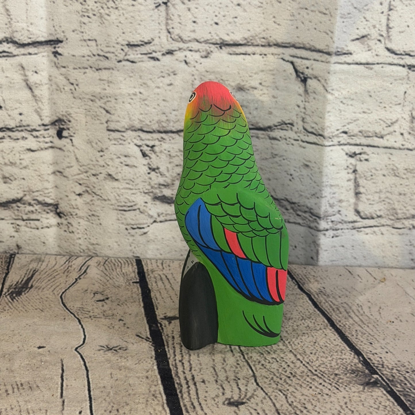 15cm Bright Green Parrot Bird Ornament Statue Fair Trade Hand Made Carved Wood4
