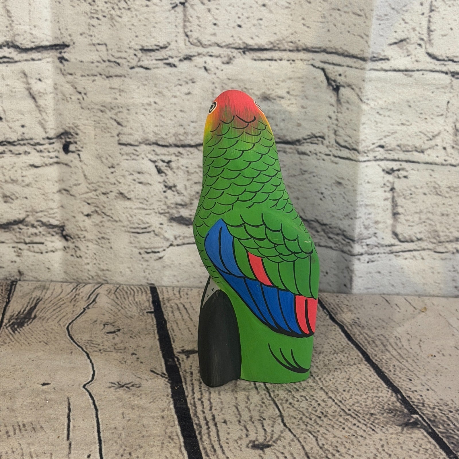 15cm Bright Green Parrot Bird Ornament Statue Fair Trade Hand Made Carved Wood4