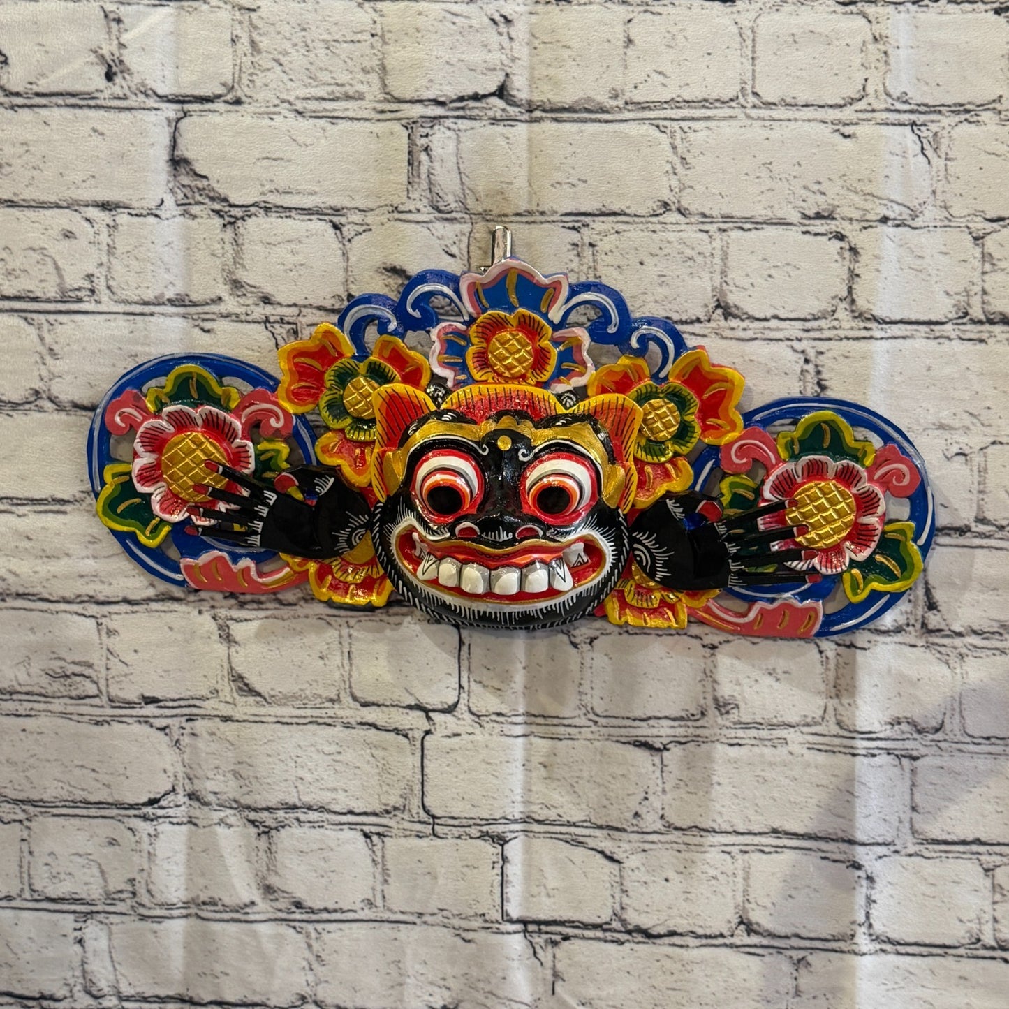 40cm Barong Boma Black Demon Dragon Hindu Deity Wooden Hand Carved Mask Painted3