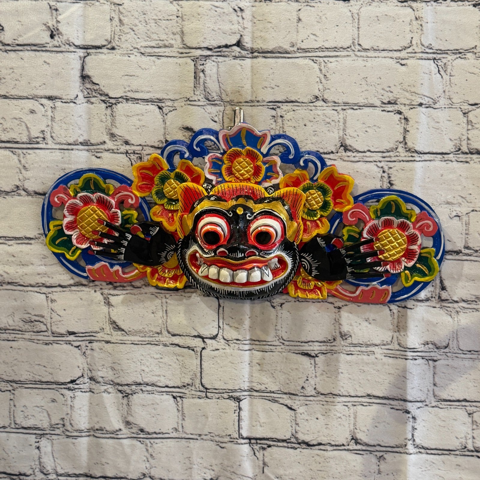 40cm Barong Boma Black Demon Dragon Hindu Deity Wooden Hand Carved Mask Painted3