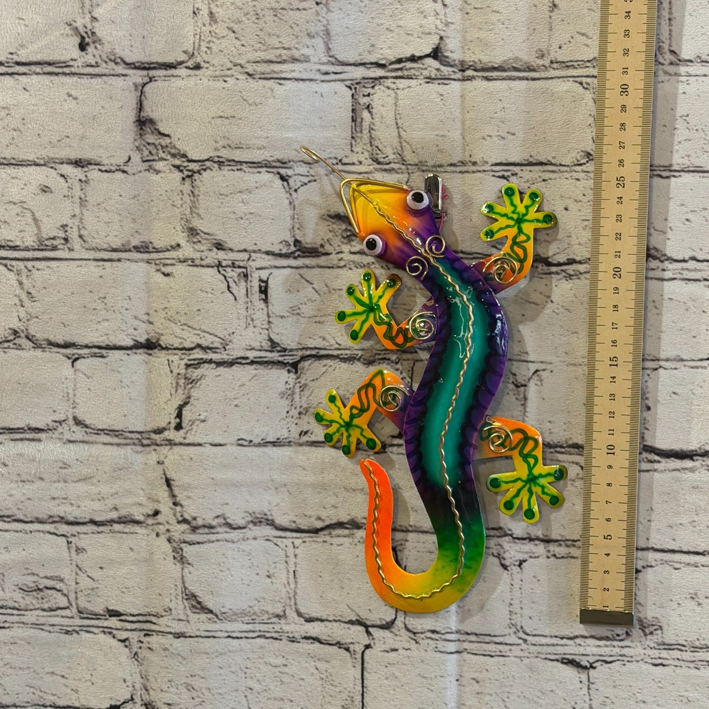 25cm x 10cm Green Gecko Lizard Metal Tin Wall Hanging Ornament Painted Statue4