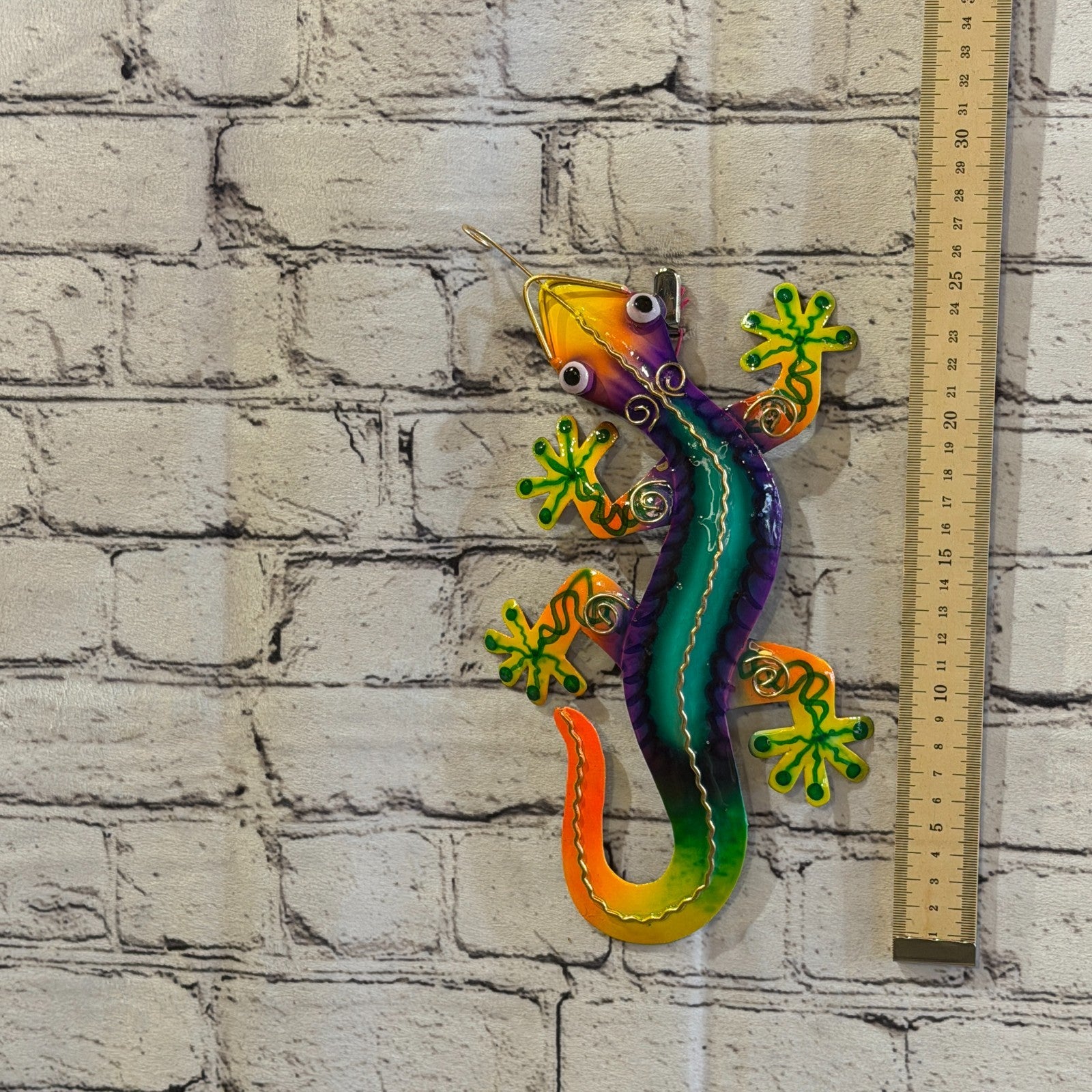 25cm x 10cm Green Gecko Lizard Metal Tin Wall Hanging Ornament Painted Statue4