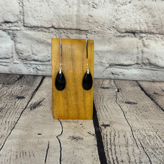 Black Onyx Faceted Stone 925 Silver Dangle Drop Earrings Handmade Jewellery0