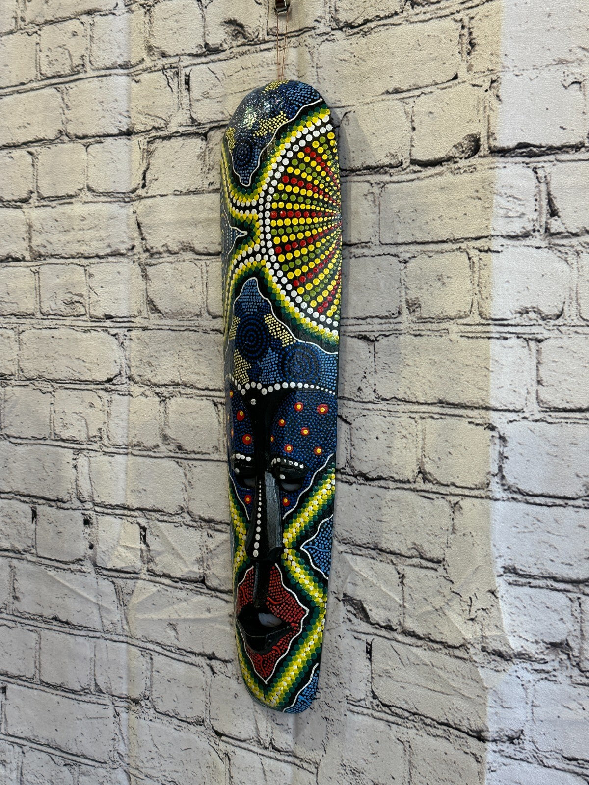 Mask 50cm Carved Wooden Dot Painted Ethnic Tribal Tiki Wall Art Handmade No 21