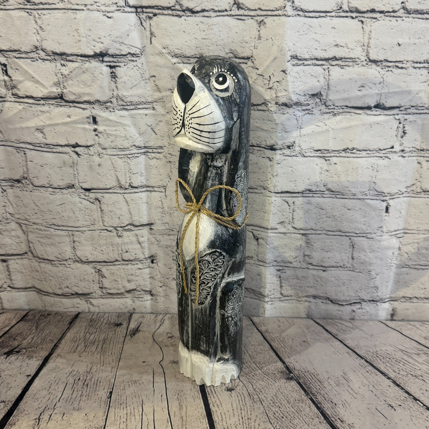 40cm Grey Wooden Shabby Dog Statue Ornament Fair Trade Handcarved0