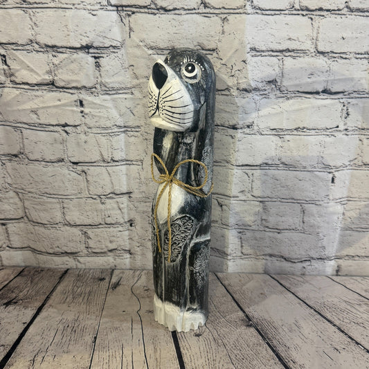 40cm Grey Wooden Shabby Dog Statue Ornament Fair Trade Handcarved0