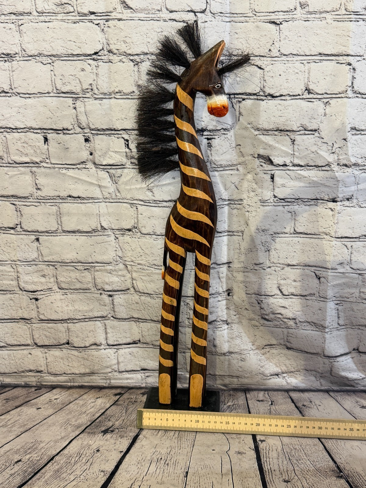60cm Painted Wooden Horse Standing Single Carved Solid Wood Zebra Handmade6
