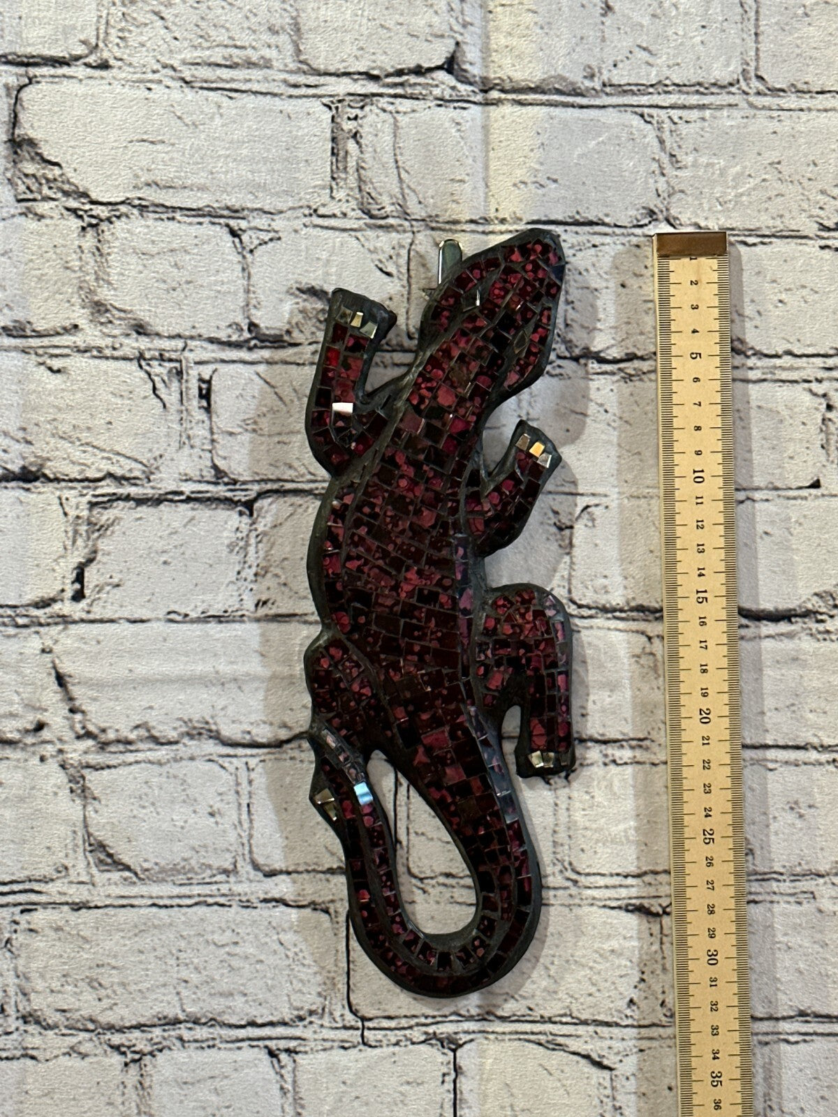 30cm Gecko Cherry Red Mosaic Wall Hanging Wooden Ornaments Wood Carving4