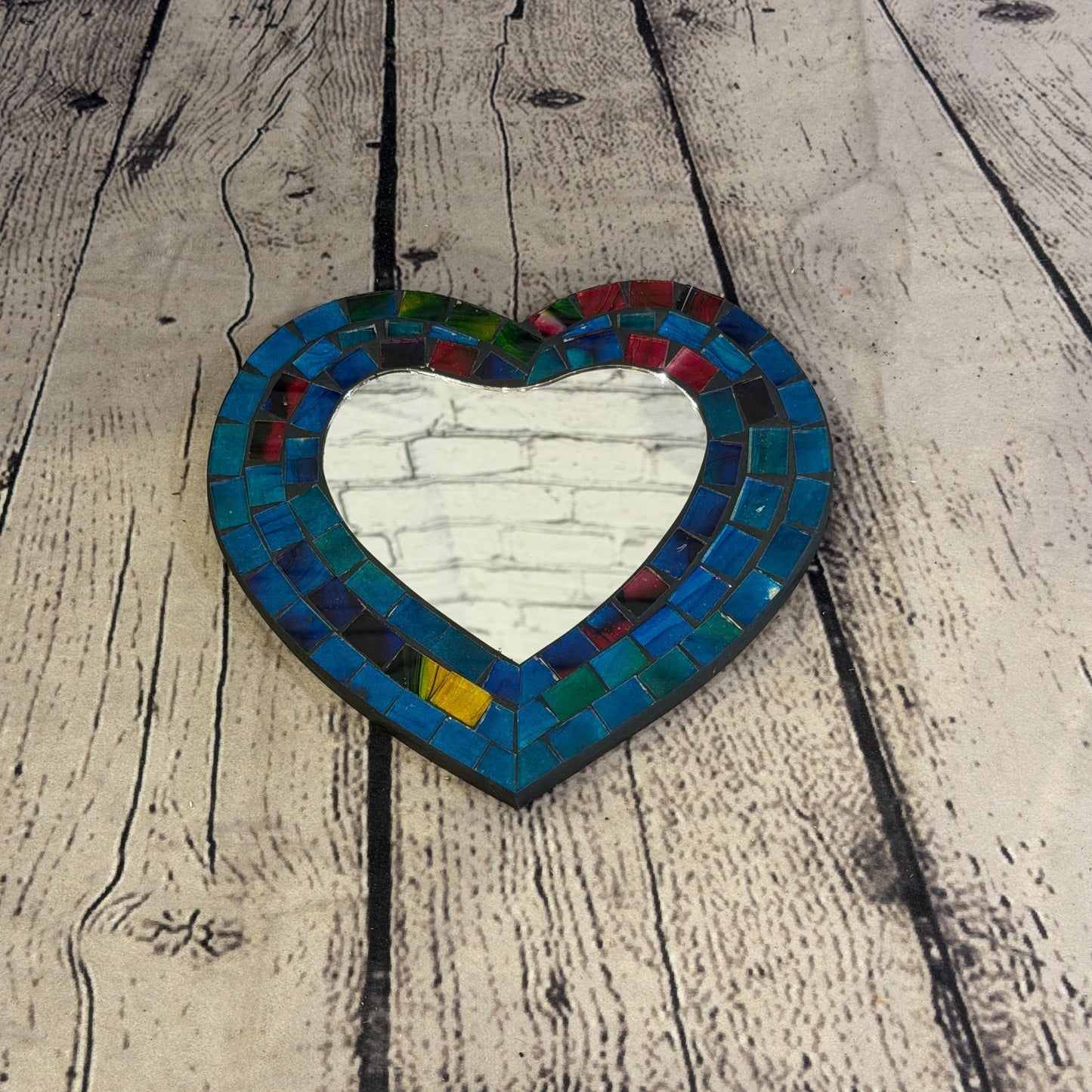 Blue Heart Shape Mosaic Tile Wall Mirror 20cm x 15cm 8 Inches Handmade New3