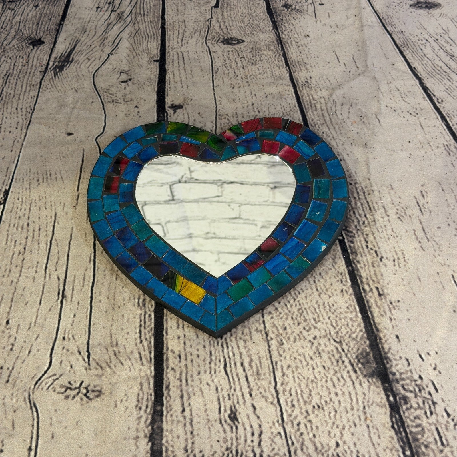 Blue Heart Shape Mosaic Tile Wall Mirror 20cm x 15cm 8 Inches Handmade New3