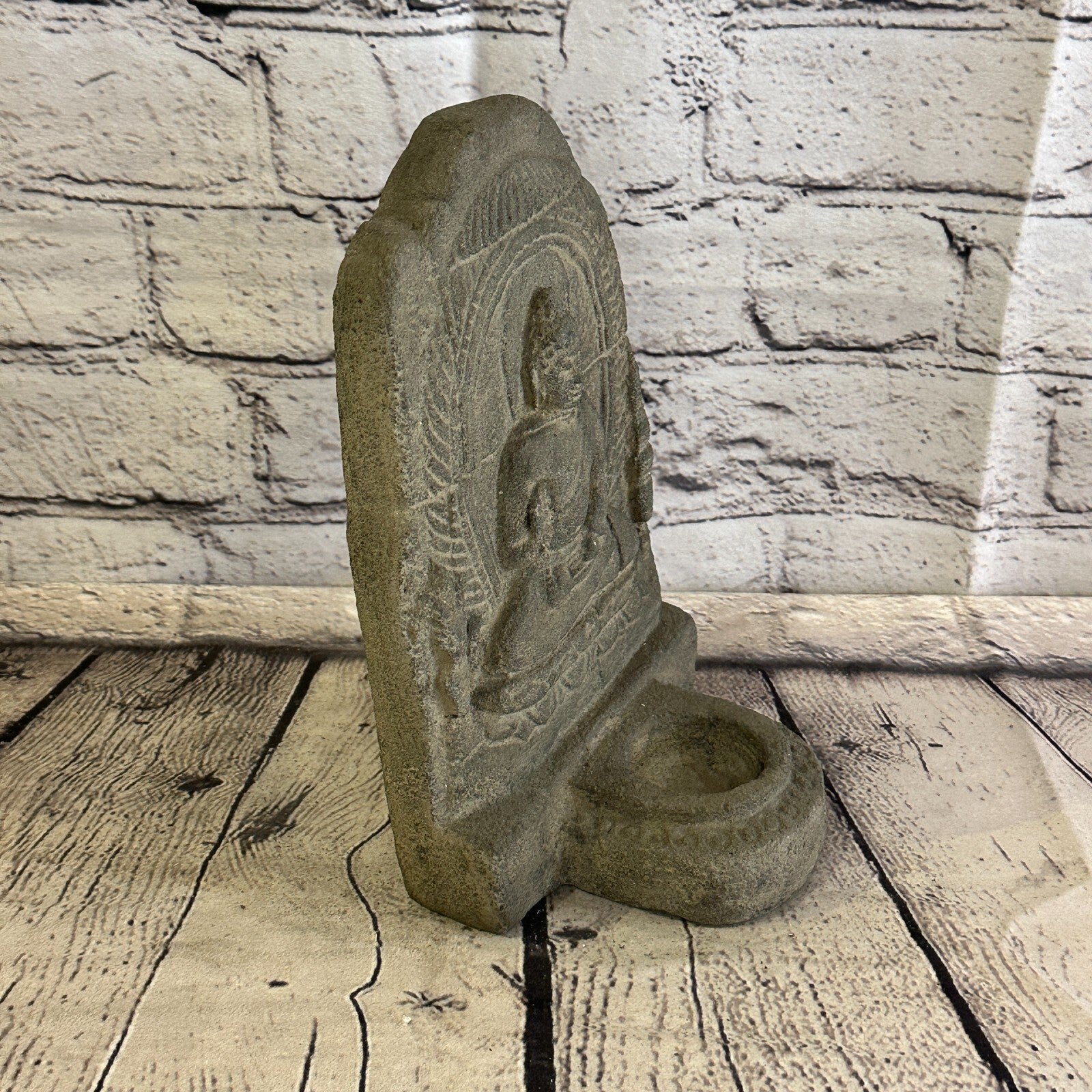 Flat Thai Buddha Candle Stone Garden 20cm Ornament Outdoor Indoor Statue Hindu4