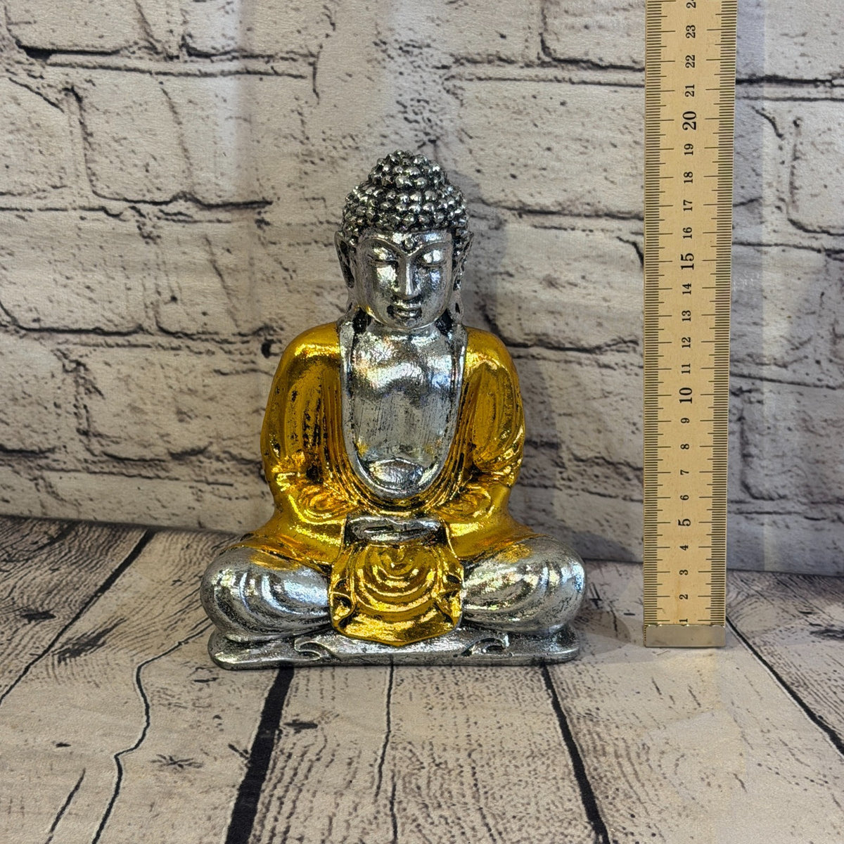 Gold & Silver 20cm x 15cm Large Thai Buddha Sitting Statue Resin Hindu5