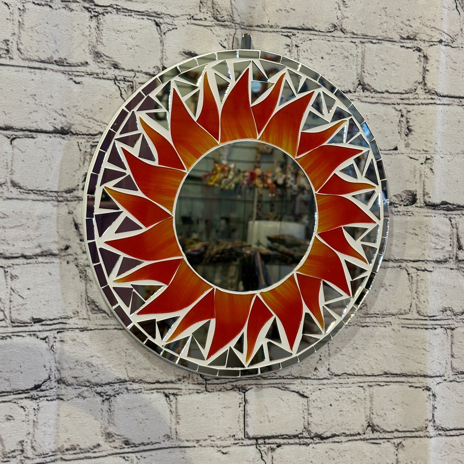 Red Flame Sun Mosaic Tile Wall Mirror 30cm x 30cm 12 Inches Handmade New0