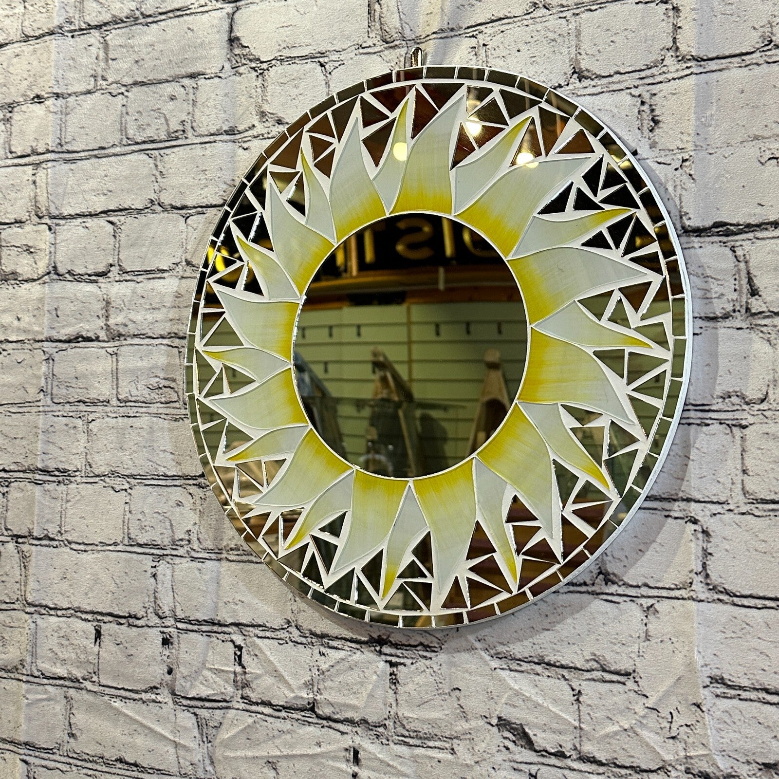 White Sun Flame Mosaic Tile Wall Mirror 40cm x 40cm 16Inches Handmade1