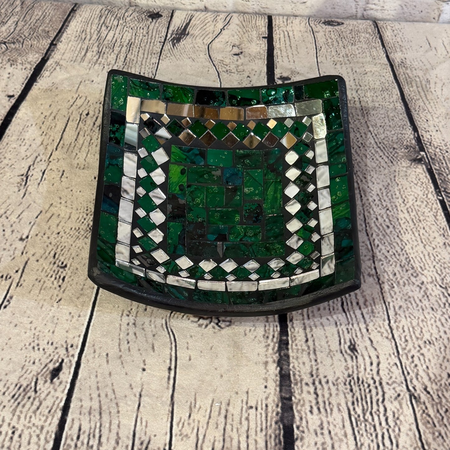 20cm Green Square Mirror Mosaic Handmade Ceramic Glass Tile Bowl Fruit0