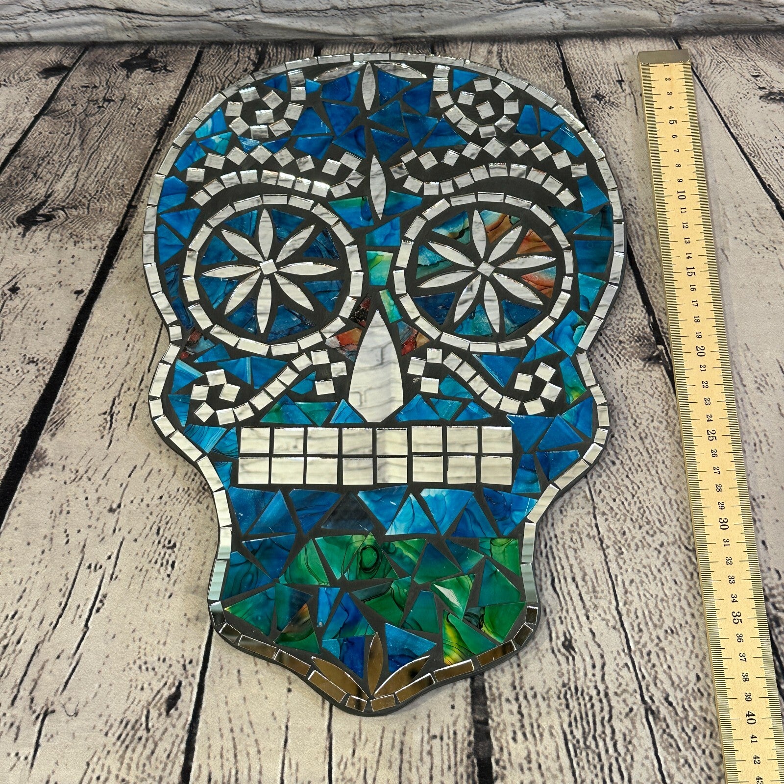 Blue Skull Mosaic Tile Wall Mirror 40cm x 28cm 16 Inches Handmade New3