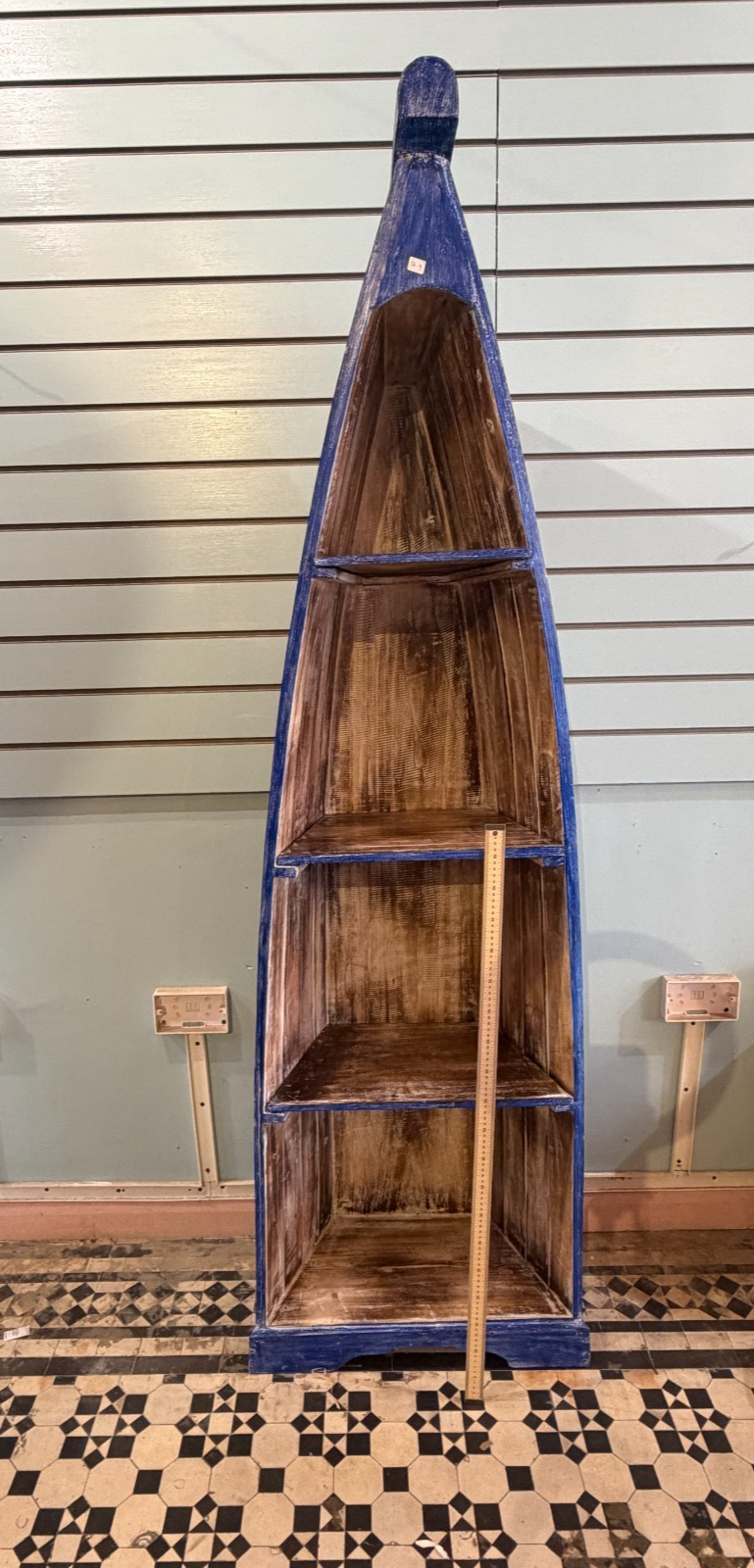 180cm x 55cm x 30cm Blue Boat Shelf Wooden Cabinet Living Hall Storage Furniture5