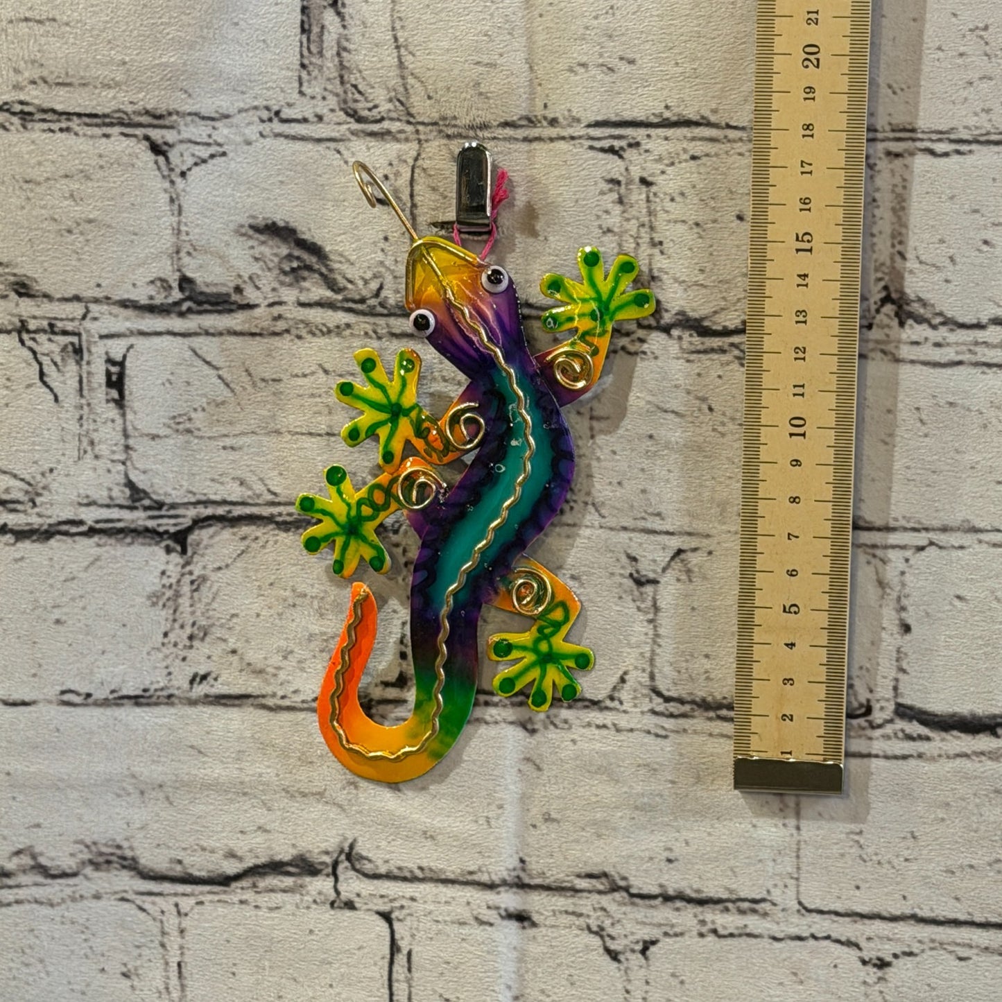 15cm x 8cm Green Gecko Lizard Metal Tin Wall Hanging Ornament Painted Statue4