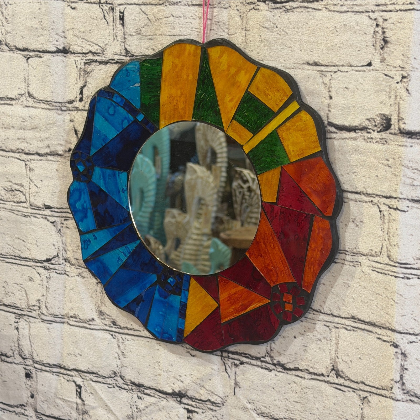Rainbow Flower Shape Black Mosaic Tile Wall Mirror 30cm x 30cm 12Inches Handmade1