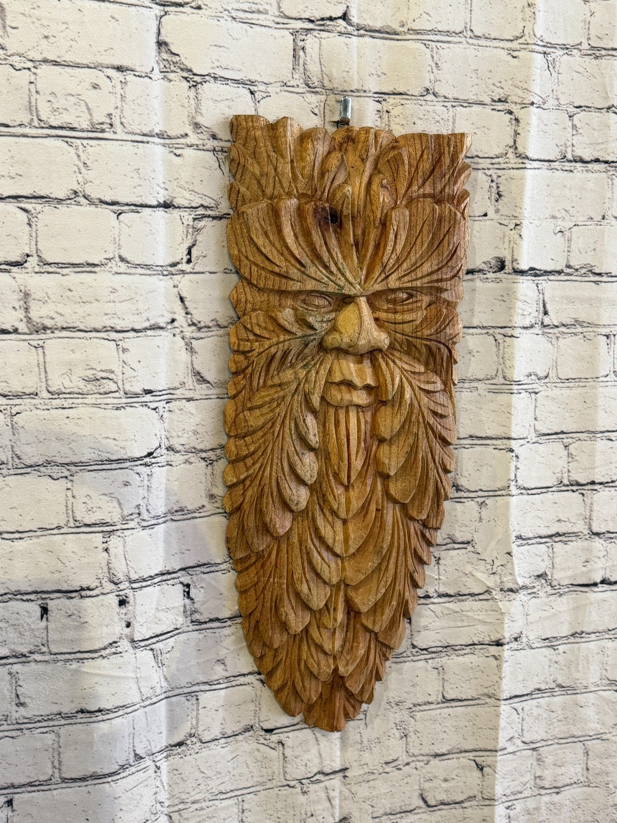 Green Man Of The Woods 60cm x 25cm Flat Carved Wizard Tree Trunk Wood Fairtrade0