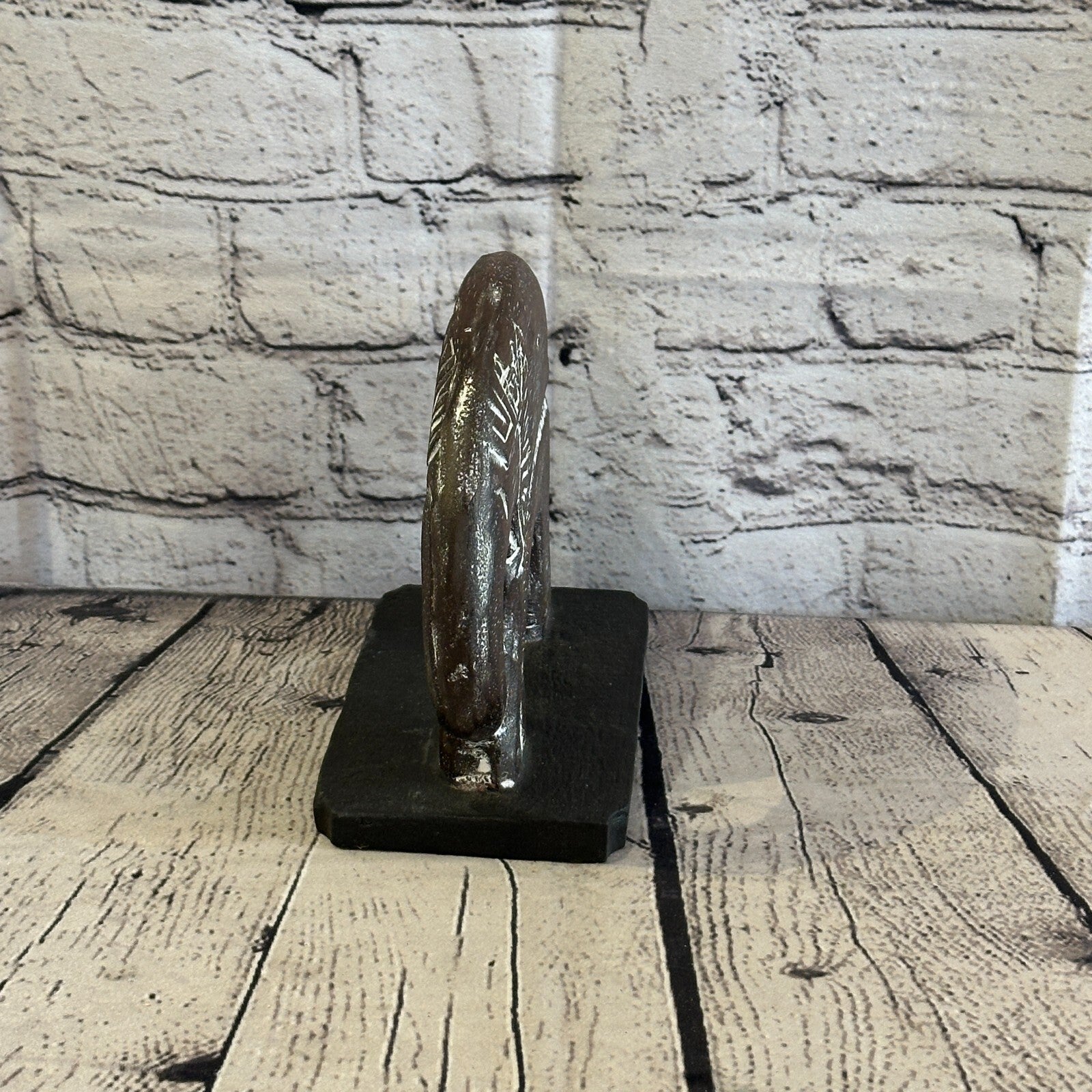 15cm x 15cm Wooden Tribal Primitive Black Elephant Round Stand Sculpture Statue1