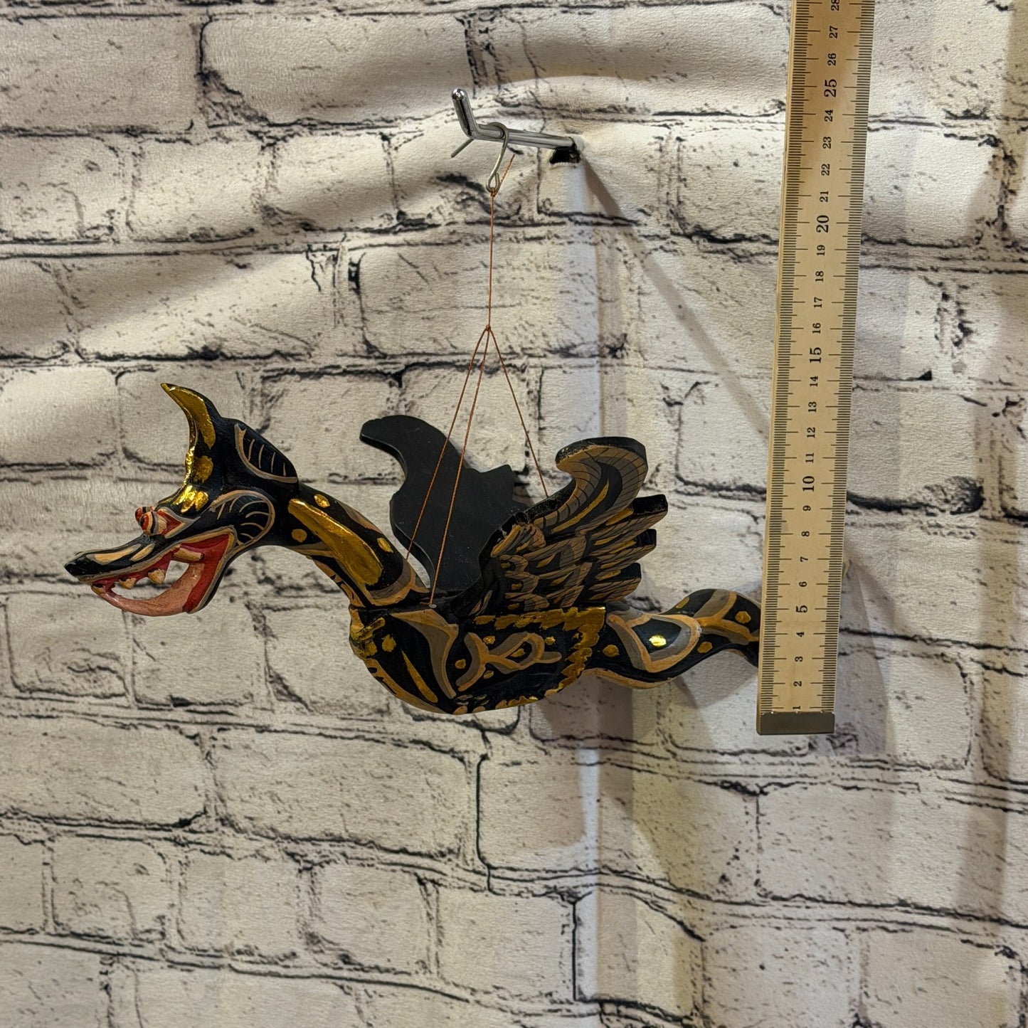 35cm Black Dragon Folk Art Carved Wood Flying Winged Mobile Spirit Guardian2