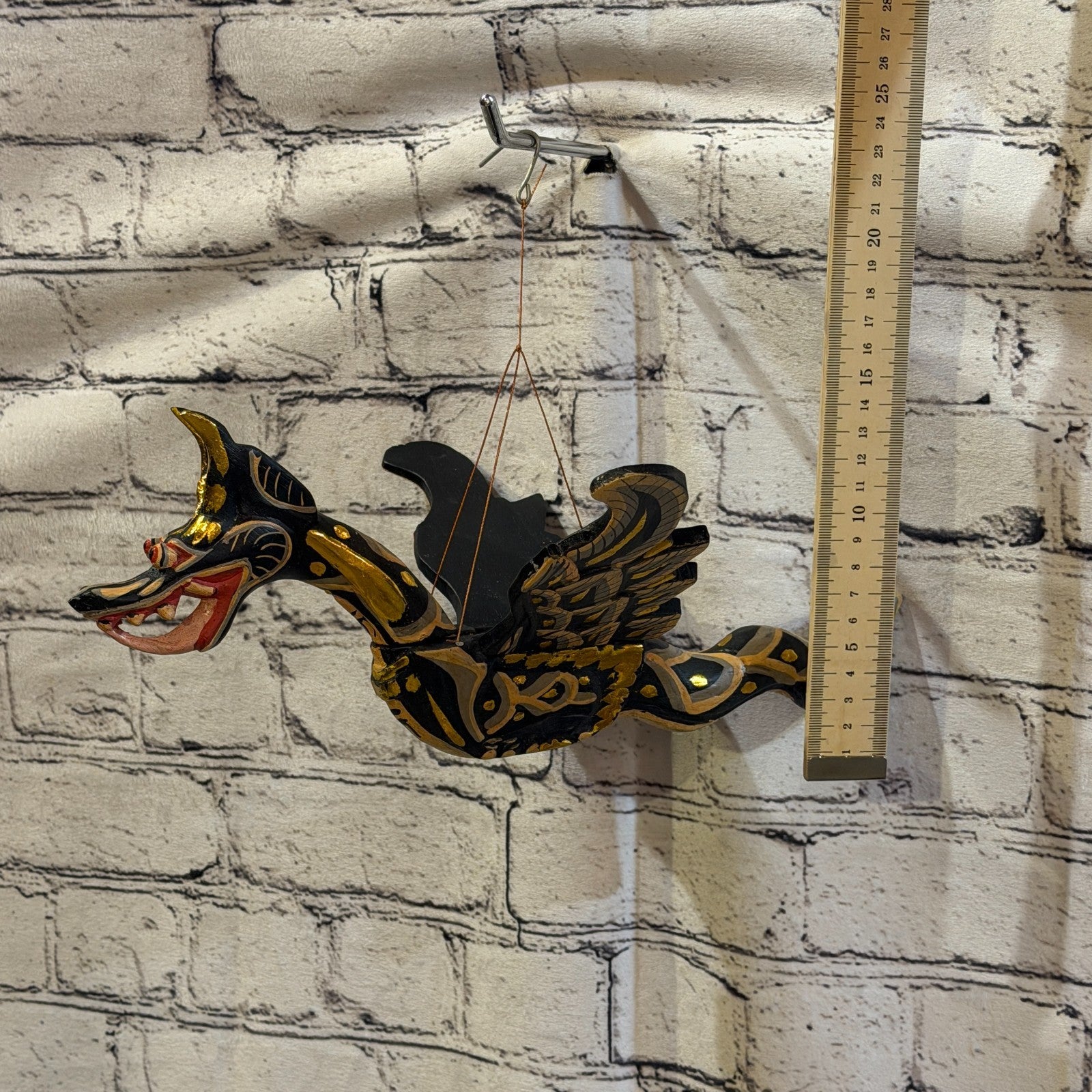 35cm Black Dragon Folk Art Carved Wood Flying Winged Mobile Spirit Guardian2