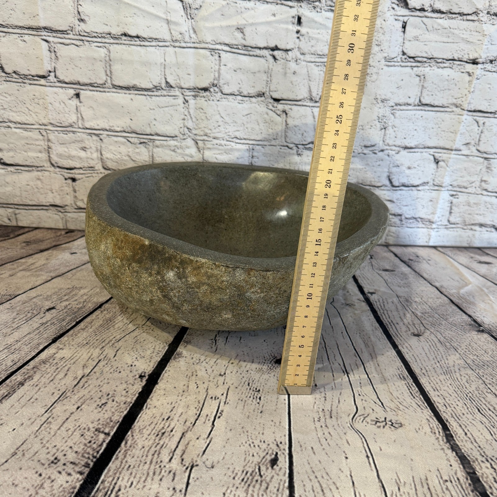 32cm x 31cm Wash Basin Bathroom Counter Top Washing River Stone Bowl Sink No 65