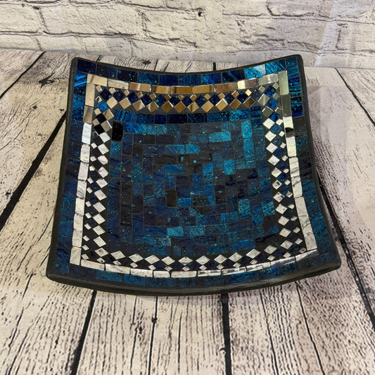 30cm Indigo Blue Square Mirror Mosaic Handmade Ceramic Glass Tile Bowl Fruit0