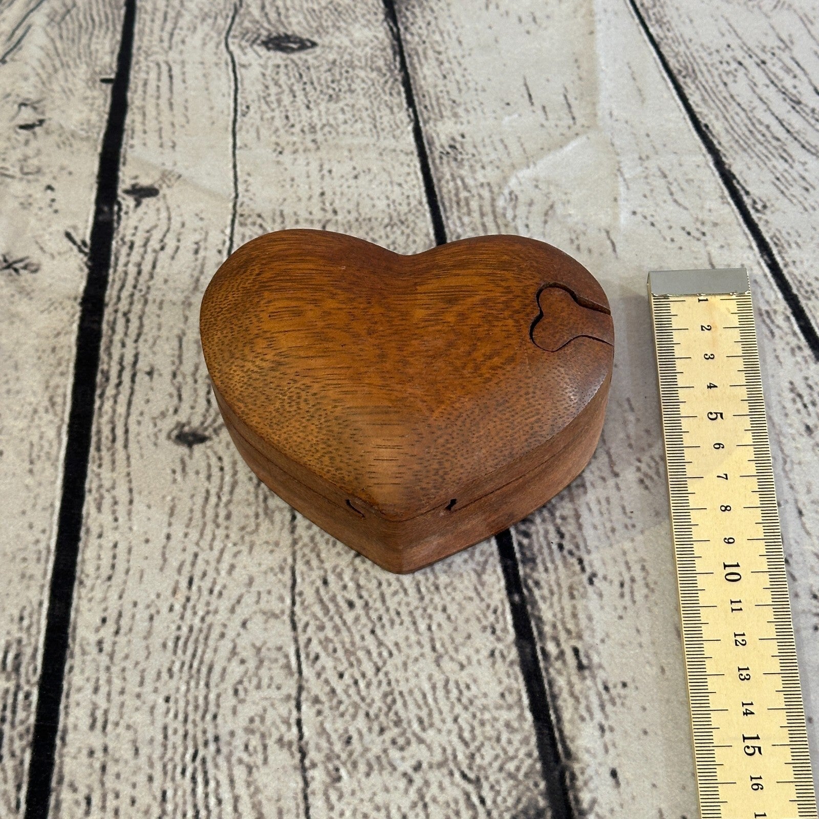 Carved Love Heart 4 Bit Wooden Puzzle Box Secret Box Magic Trinket Handmade6
