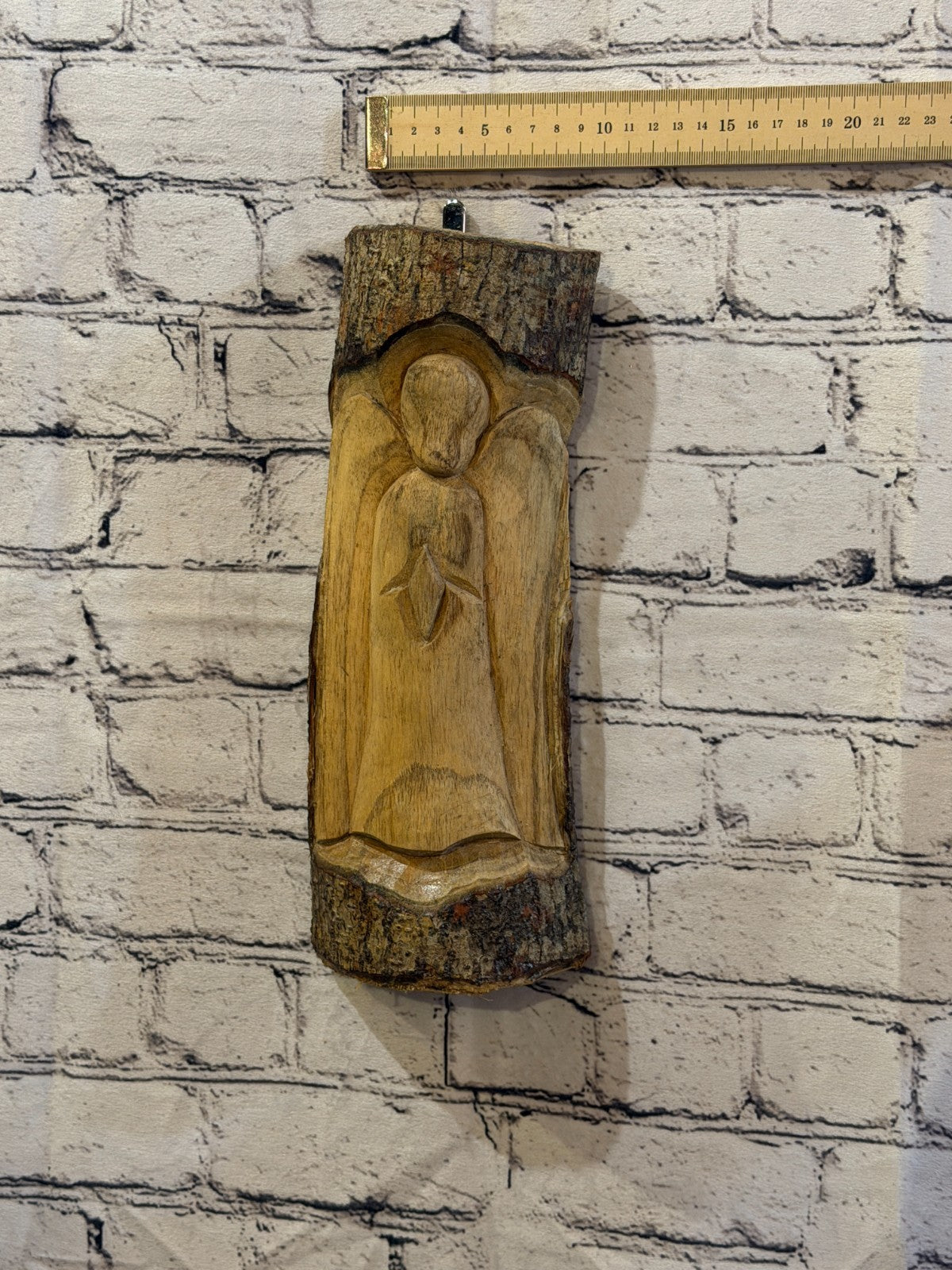 Praying Angel Design 30cm Hand Carved Wizard Tree Trunk Wood Fairtrade3