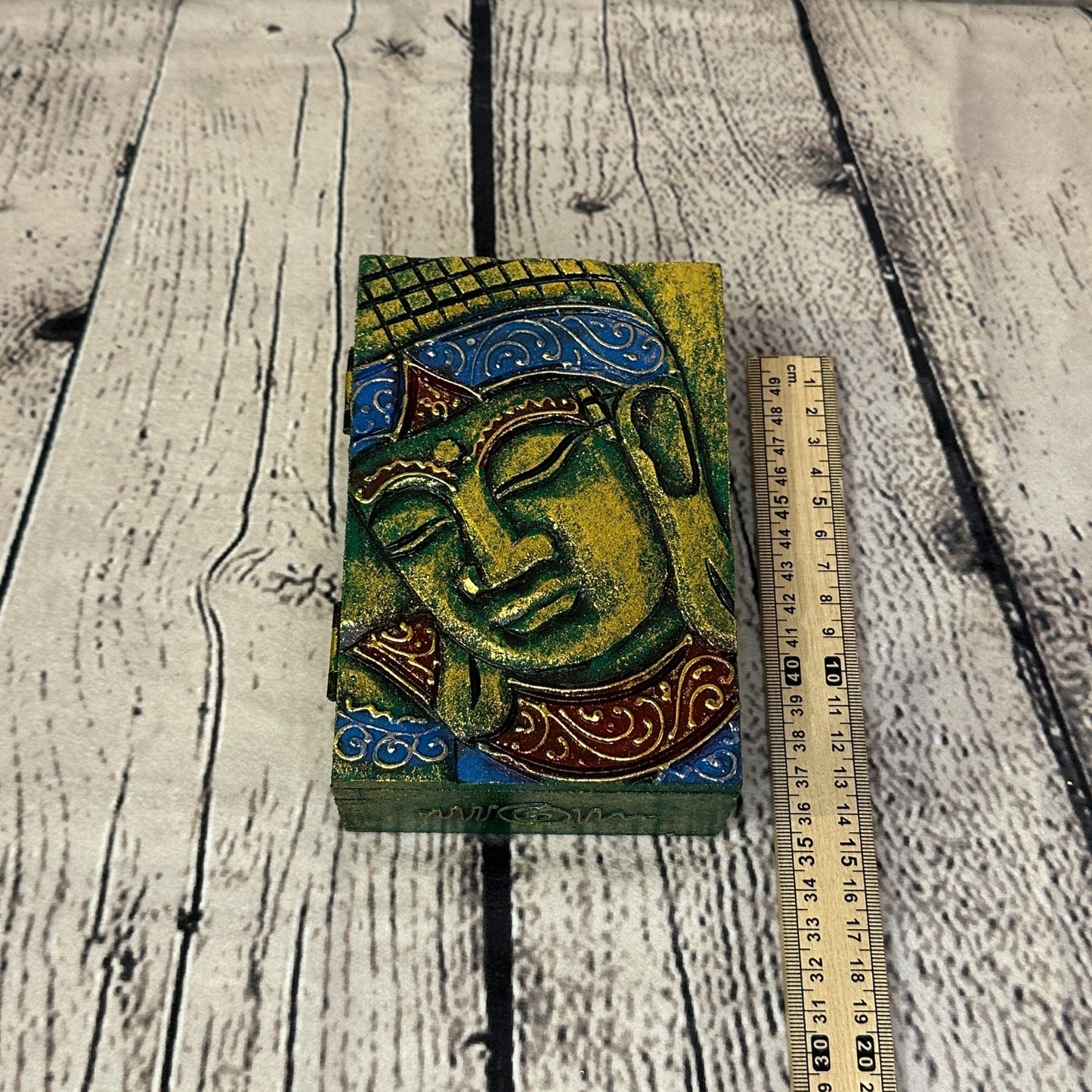 Bright Green Thai Buddha Head 10cm x 15cm x 5cm Wooden Box Trinket Handmade4