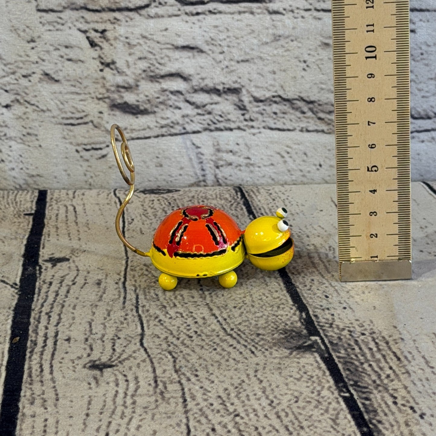 7cm x 7cm Colourful Yellow Tortoise Turtle Metal Tin Standing Ornament Statue5