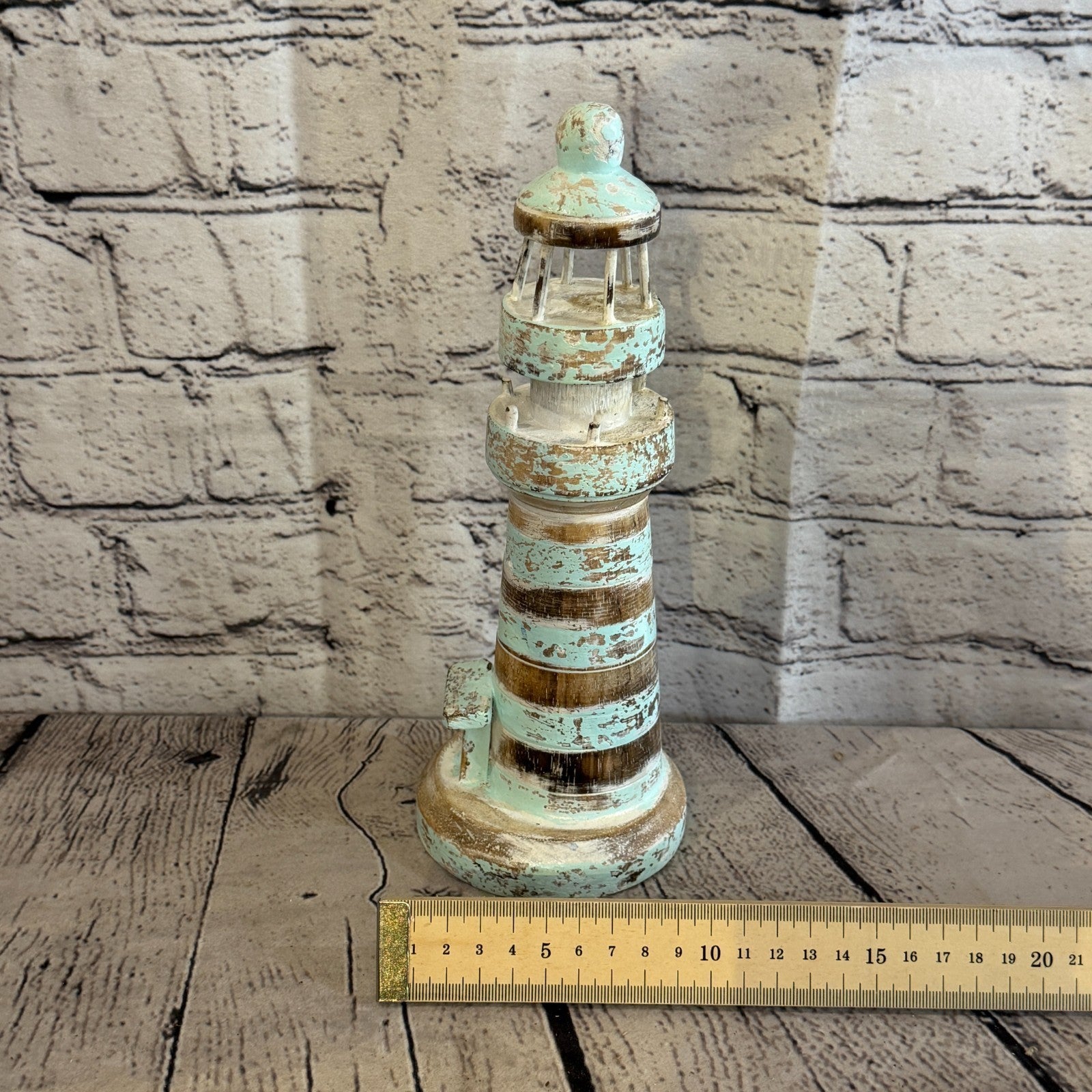 25cm Green White Wooden Lighthouse Detailed Ornament Nautical Coastal Sculpture5