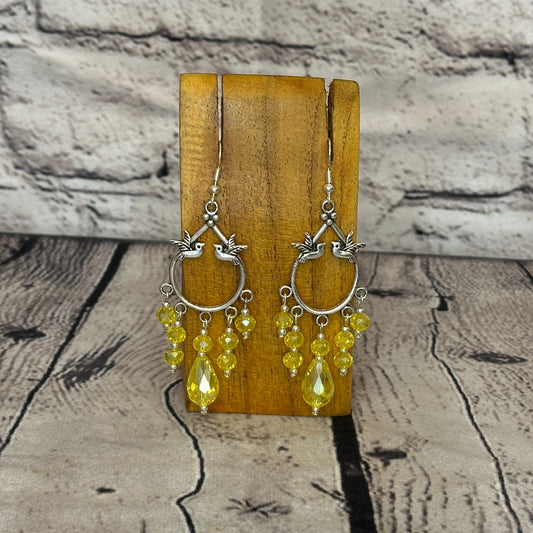 Yellow Drop Crystal Bird Dangle Drop Earrings Handmade UK Jewellery0