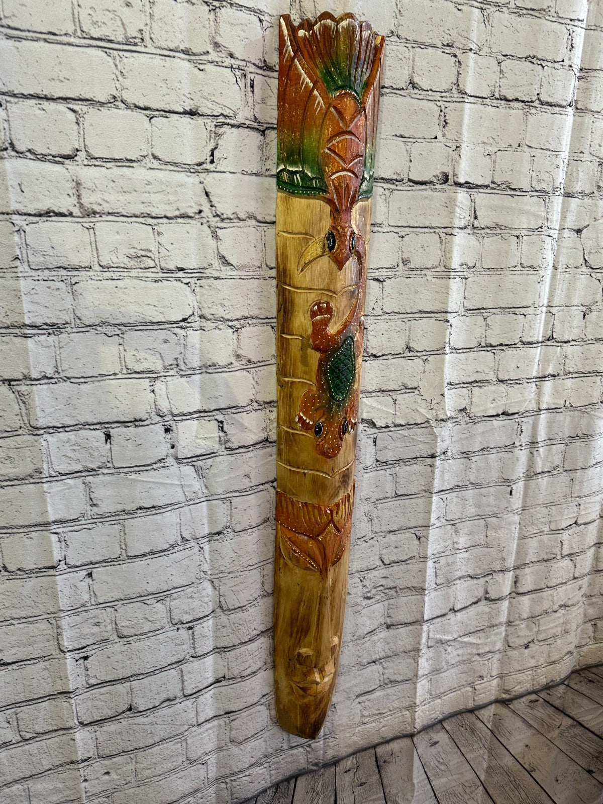 100cm Gecko Owl Hand Carved Fair Trade Wooden Animal Wall Art Wall Hang Mask0