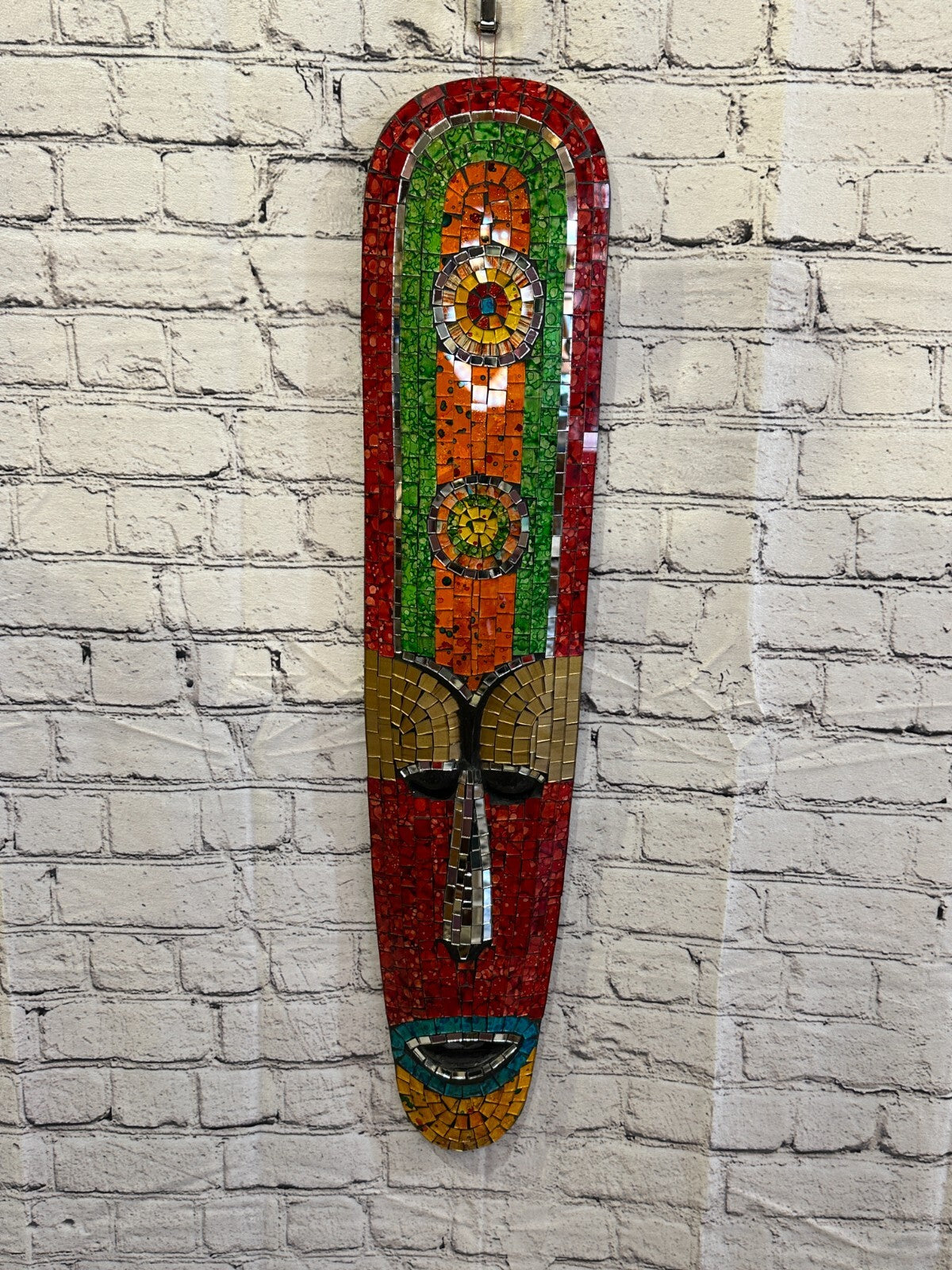 80cm Mosaic Mirror Mask Carved Painted Ethnic Tribal Wall Art Handmade Design 22