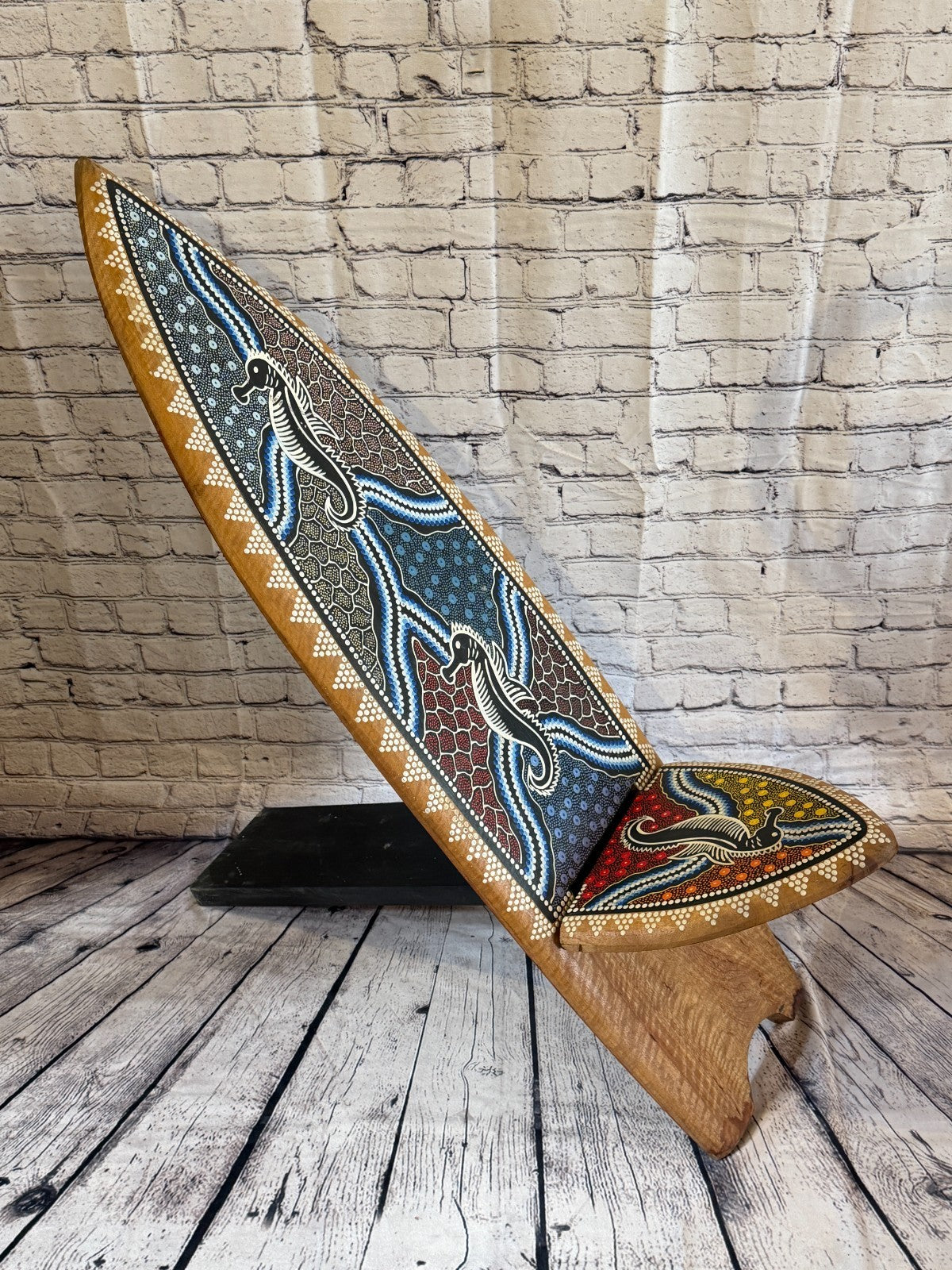 120cm Dotted Surf Board Shape African Birthing Chair Hand Carved Wooden Tribal2