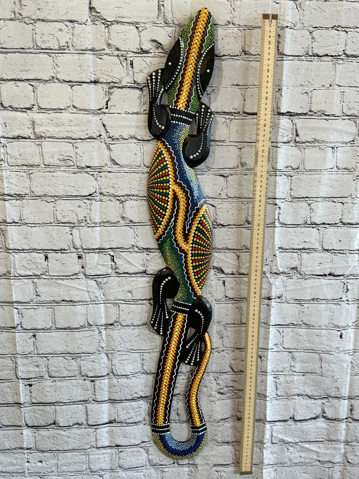 100cm Gecko Carved Wooden Dot Painted Ethnic Tribal Tiki Wall Art Handmade No 24
