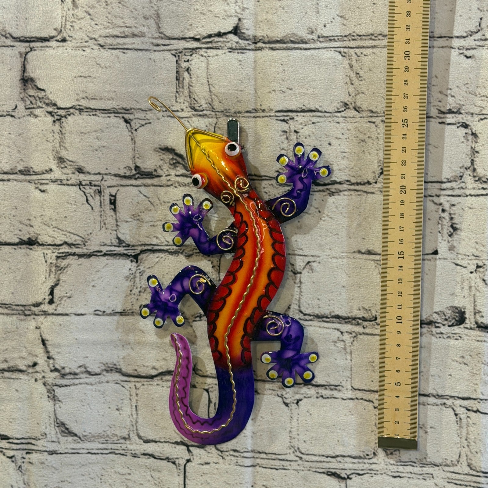 25cm x 10cm Purple Gecko Lizard Metal Tin Wall Hanging Ornament Painted Statue4
