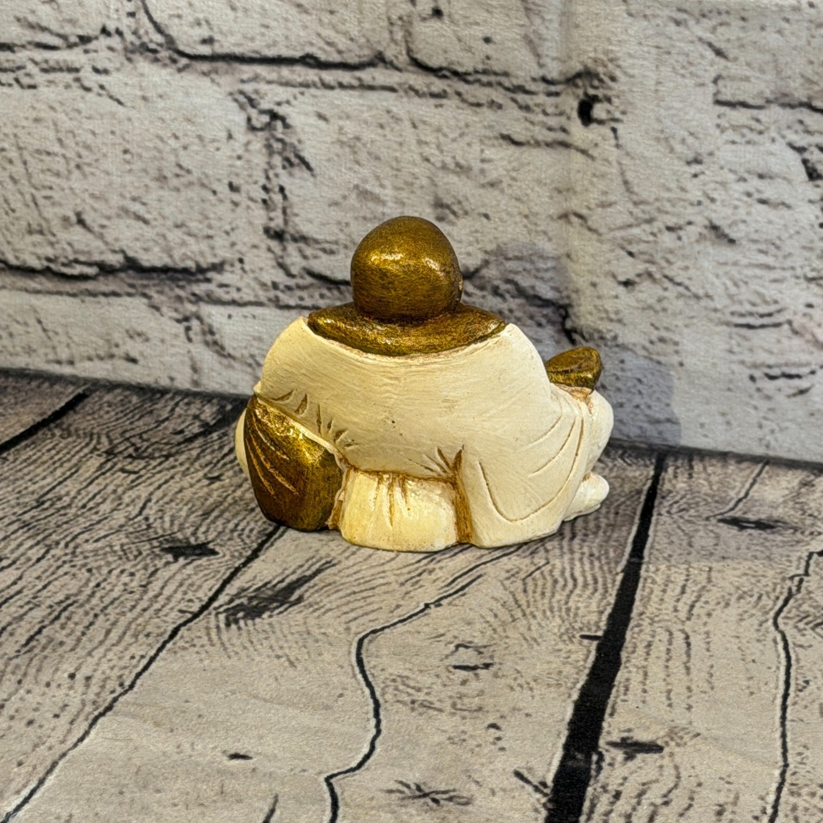 Cream & Bronze 10cm x 10cm Small Chinese Buddha Sitting On Lotus Statue Resin4