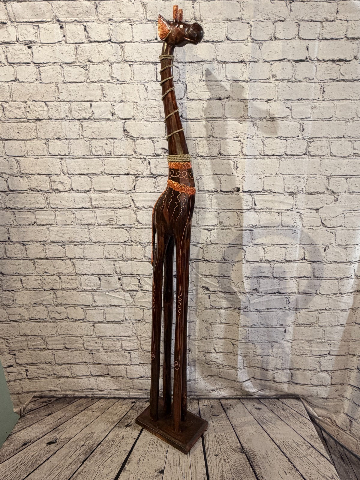 120cm Brown Wooden Giraffe Standing Single Carved Solid Wood Giraffe Handmade2