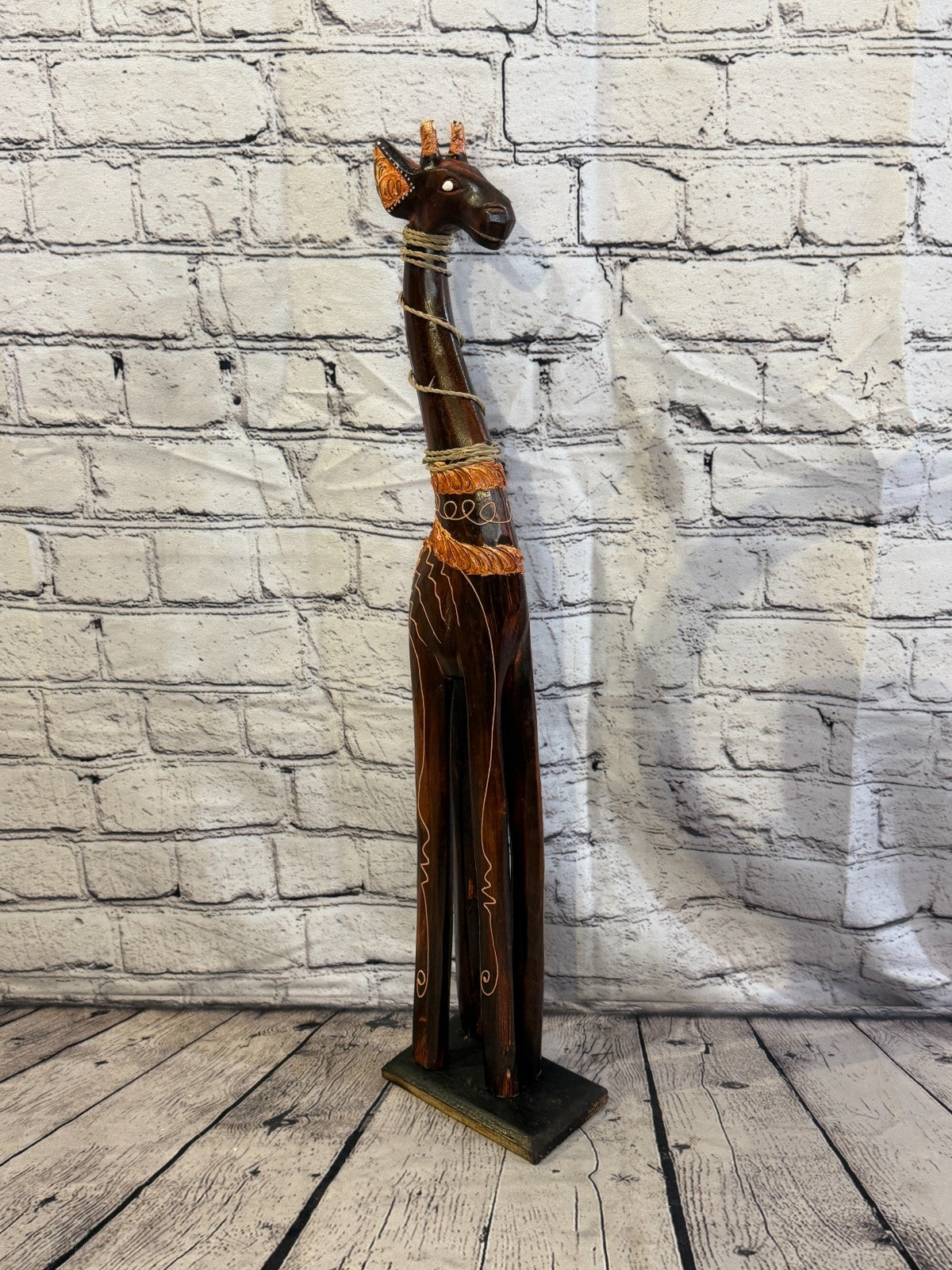 60cm Brown Wooden Giraffe Standing Single Carved Solid Wood Giraffe Handmade2