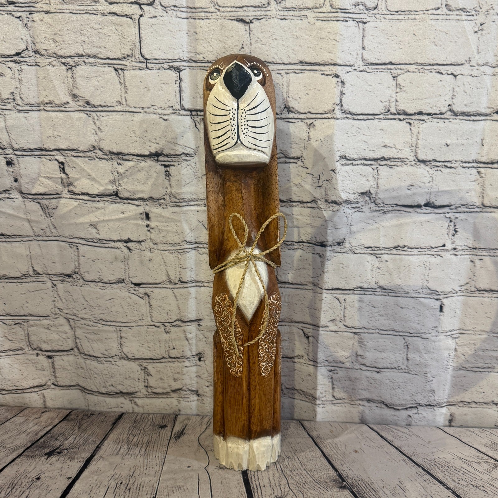 50cm Dark Brown Wooden Shabby Dog Statue Ornament Fair Trade Handcarved1