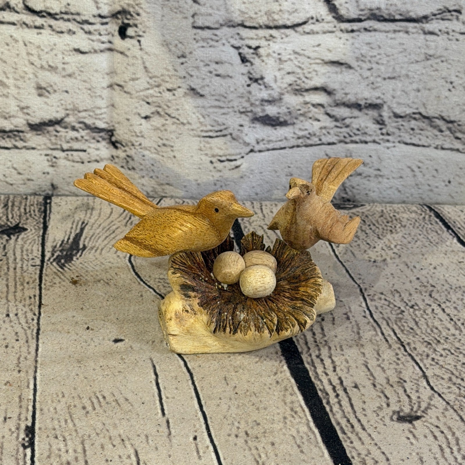 15cm Double Bird Mushroom Parasite Ornament Natural Carving Fair trade Wooden1