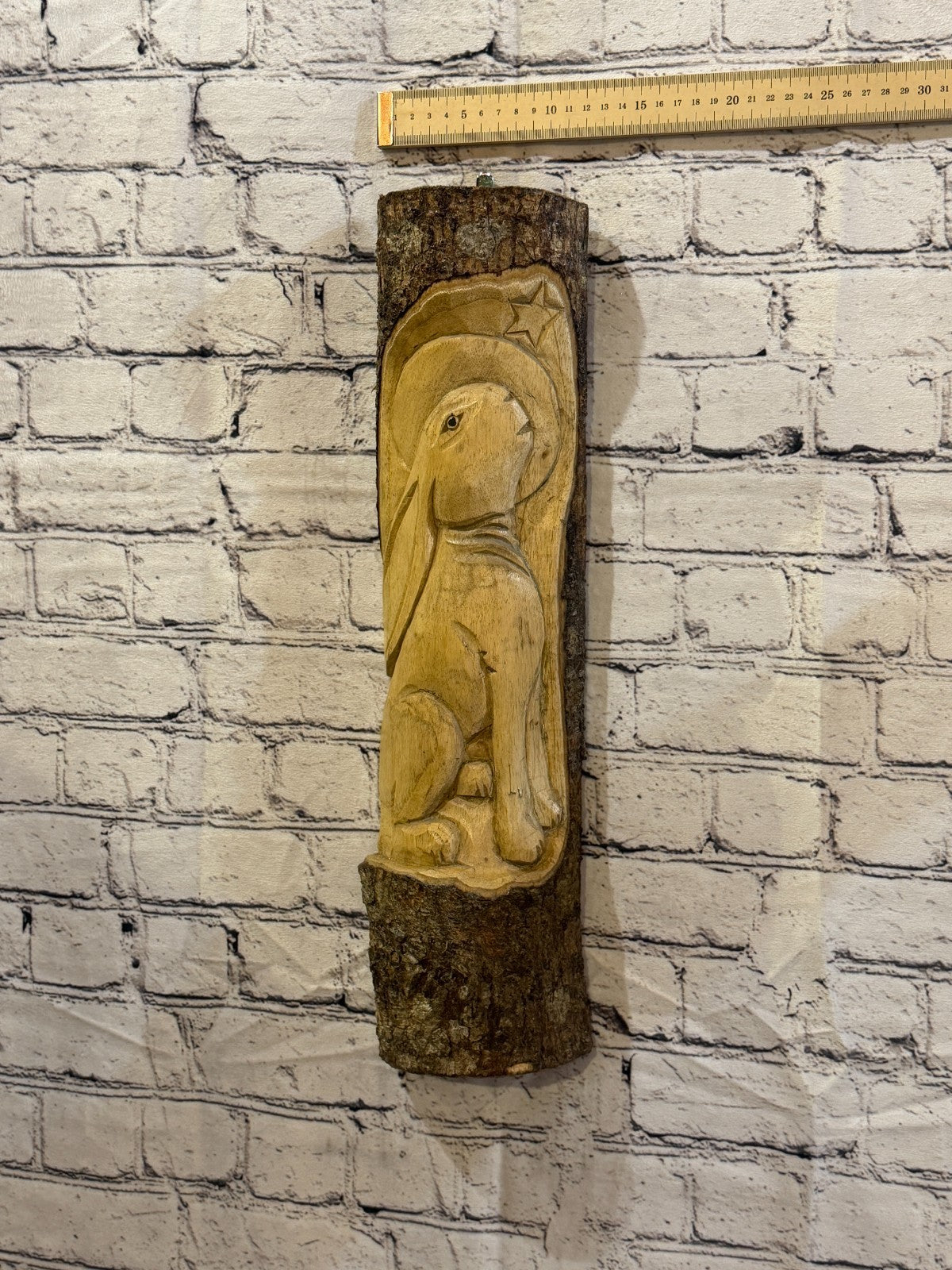 Hare Rabbit Looking At Moon 50cm Hand Carved Wizard Tree Trunk Wood Fairtrade3